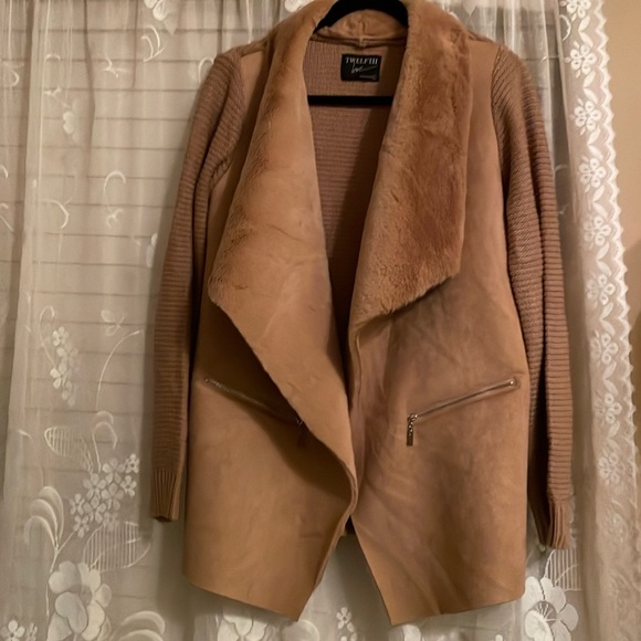 TWELFTH LOVE  L  Faux Suede Sweater/Jacket Voluminous faux shearling Lapels - Picture 16 of 16